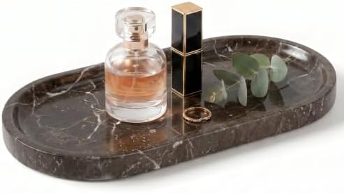 YKAJO Dark Emperador Oval Marble Tray, 9.8x4.7 Vanity Perfume Organizer by YKAJO