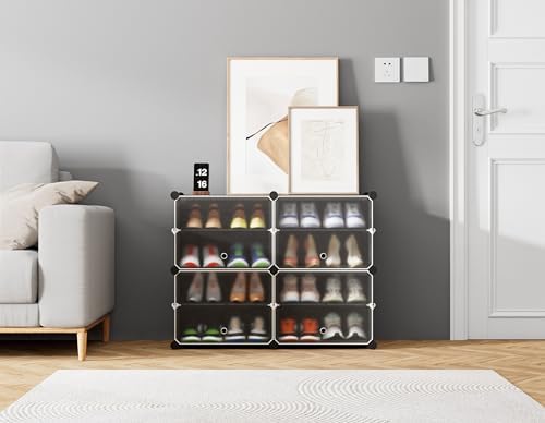 HOMIDEC Shoe Rack Organizer 16 Pair Modular Shoe Storage Cabinet for Closet | PP Plastic, Sturdy Steel Frame, Waterproof, Dustproof, Easy Clean, Shoe Shelves for Closet Garage Hallway Bedroom Entryway - Image 3
