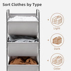 STORAGE MANIAC 120 Liters Vertical Rolling Laundry Hamper, 3 Section Laundry Sorter with Wheels and 2 Breaks, 3-tier Laundry Baskets for Small Space, Dorm, Laundry Room, Closet, Bathroom, Gray 3-tier - Image 5