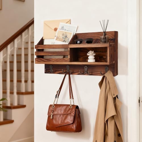 Solid Wood Key and Mail Holder for Wall, Brown - Image 5