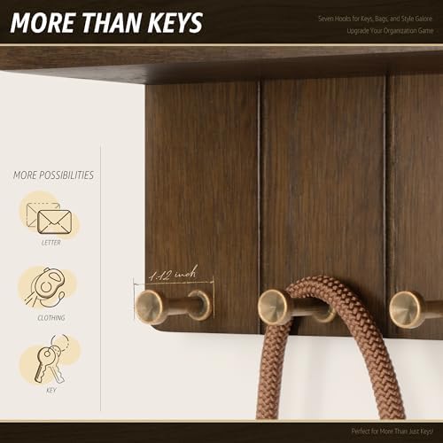 Rebee Vision Key Holder Wall Mount with Shelf for Room Decor, Rustic Brown - Image 4