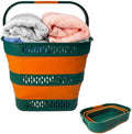 SAMMART 38L(10 Gal) Collapsible Laundry Basket - Foldable Pop-Up Storage Container/Organizer-Portable Space Saving Hamper, Measure 17.5x13.3x15.7/3.8" Expanded/Collapsed (1, Teal Green/Autumn Leaf) by SAMMART