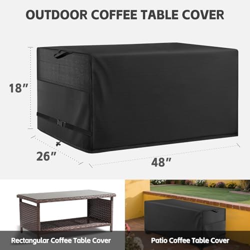 Patio Coffee Table Cover, Black, 48" L x 26" W x 18" H - Image 2