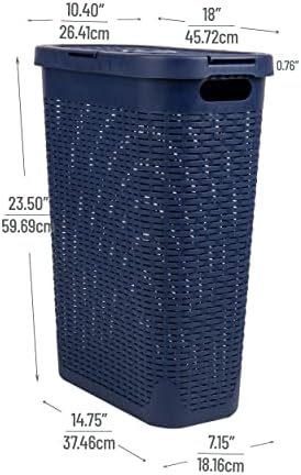 Mind Reader Slim Laundry Hamper with Lid, 40L Clothes Basket, Narrow Tapered Design with Ventilated Cutout Pattern, Plastic, Navy - Image 3