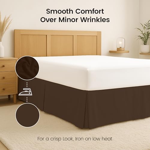 King Bed Skirt, Hides Under-Bed Storage 16 Inch Drop, Pleated, Brown - Image 6