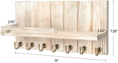 Rebee Vision Key Holder Wall Mount with 7 Hooks for Entryway, Natural Wood - Image 5