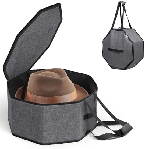 SLEEPING LAMB Hat Box for Travel and Storage, Collapsible Cap Case for Mens Fedora Organizer, Hat Storage Box for Men and Women for Closet, Cap Carrier with Handles, Grey by SLEEPINGLAMB