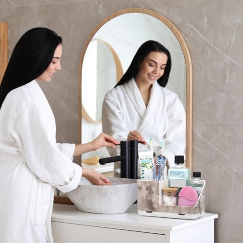 Toothbrush Holders for Bathroom Countertop Organizer (White Marble Grain) - Image 2