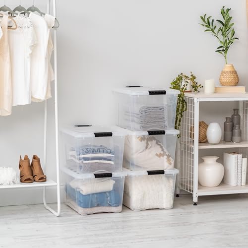 IRIS USA 40 QT Plastic Storage Box with Lid and Latches - 6 Pack - BPA-Free, See-Through Organizing Solution, Durable Nestable Stackable Containers, Secure Pull Handle - Clear - Image 4