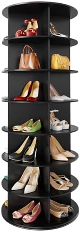 SpaceAid 7 Tier Rotating Shoe Rack Tower, Spinning Shoe Display Lazy Susan, Revolving 360 Shoe Rack Storage Round Carousel, Vertical Handbag Rotate Shoes Closet Organization (7-Tier Black) by SpaceAid