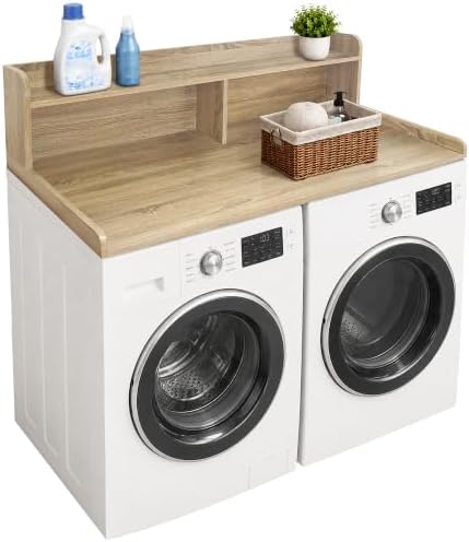 Royxen Laundry Countertop with 2-Tier Shelf Universal Fit, Washer and Dryer Countertop with Storage Space, Shelf Height 11.5 Inches, Solid Wood Core, White Oak by Royxen