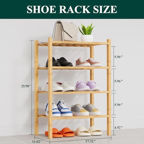 Smiry Bamboo Shoe Rack, 8 Vertical Slats, 4 Tier - 17.3" Wide, Natural - Image 2