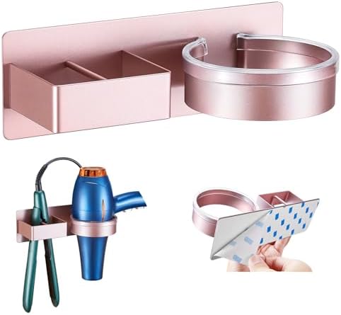 Hair Dryer Holder Wall Mounted, Hair Straightener Holder, Blow Dryer Holder Adhesive, Hair Tool Organizer for Flat Iron, Hairdryer, Curling Iron Holder for Bathroom Vanity Barber Shop (Rose Gold) by WelcometoOukimly