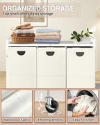 Laundry Hamper 3 Section,Laundry Basket with Wheels,3×15.8 Gal (60L) White - Image 3
