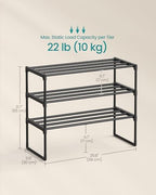 SONGMICS Shoe Rack, 3-Tier Shoe Organizer, Metal Storage Shelf | for Entryway, Upright or Upside Down, for 8-12 Pairs, Stackable, 11.8 x 26.8 x 21.7 Inches, Black ULSA203B01 - Image 3