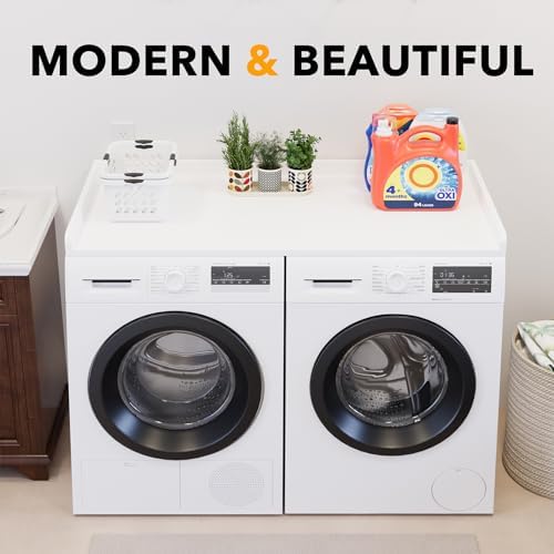 SpaceAid Washer Dryer Countertop, Laundry Wood Shelf Topper with Edge, 54" Width x 27.5" Depth Cover Guard Organizer for Washer and Dryer Laundry Hamper Counter Storage Organization (White) - Image 6