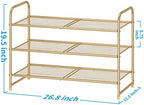 Simple Trending 3-Tier Stackable Shoe Rack, Expandable & Adjustable Shoe Shelf Storage Organizer, Metal Mesh, Gold - Image 3