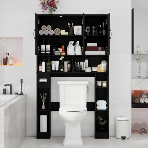 Vabches Over The Toilet Storage Cabinet with 3 Barn Doors.Black - Image 4
