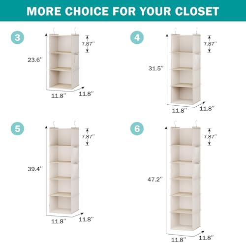 YOUDENOVA Hanging Closet Organizer and Storage for Clothes, 5-Shelf, Beige | Locker/RV/Camper Organizer, 2 Side Pockets, Hanging Shelves for Small Closet, Dorm Room Essentials for Guys, Non-woven Fabric - Image 5