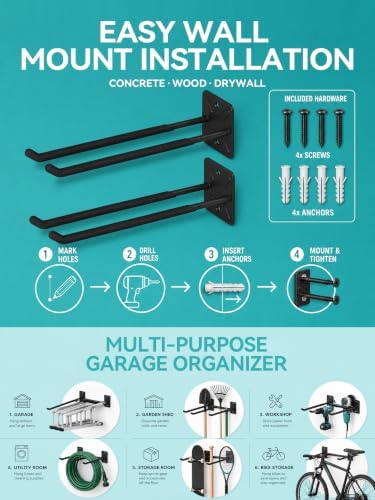 HJW 4 Pack Metal Wall Mount Garage Double Storage Hooks - Image 7