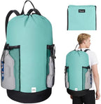 BALEINE 120L Laundry Bag Backpack, 900D Oxford Fabric Large Travel Laundry Bags with Shoulder Straps and 2 Mesh Pockets for College Dorm, Apartment, Laundromat (Sky Blue, 120L) by BALEINE