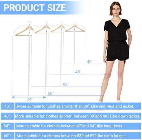 Garment Bags for Hanging Clothes 24'' x 48'' (Set of 12) Coat Covers for Closet Foldable Washable Dress Bags for Hanging Clothes for Long Dress Dance Costumes Suits Gowns Coats - Image 2