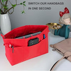 Handbag Tote Purse Organizer Insert Bag Liner Shaper Divider Zipper 11 Pockets Compartments Small Red - Image 6