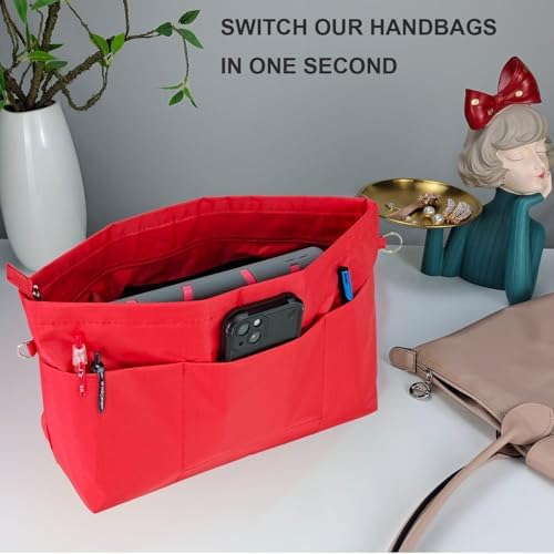 Handbag Tote Purse Organizer Insert, Medium, Red - Image 6