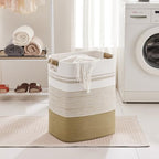 85L Tall Woven Laundry Basket Hamper with Leather Handles,Khaki - Image 3