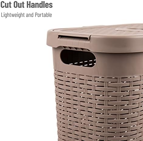 Mind Reader Slim Laundry Hamper with Lid, 40L Clothes Basket, Narrow Tapered Design with Ventilated Cutout Pattern, Plastic, Tan - Image 4