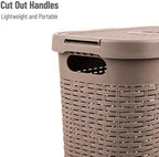 Mind Reader Slim Laundry Hamper with Lid, 40L Clothes Basket, Narrow Tapered Design with Ventilated Cutout Pattern, Plastic, Tan - Image 4