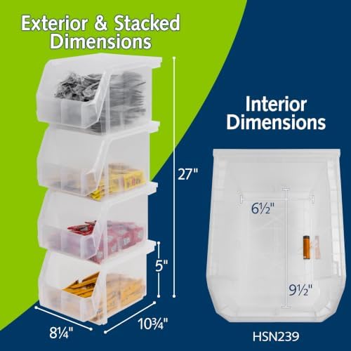 ReadySpace Medium-Tall Stackable Plastic Storage Bins, 4-Pack, Clear - Image 2
