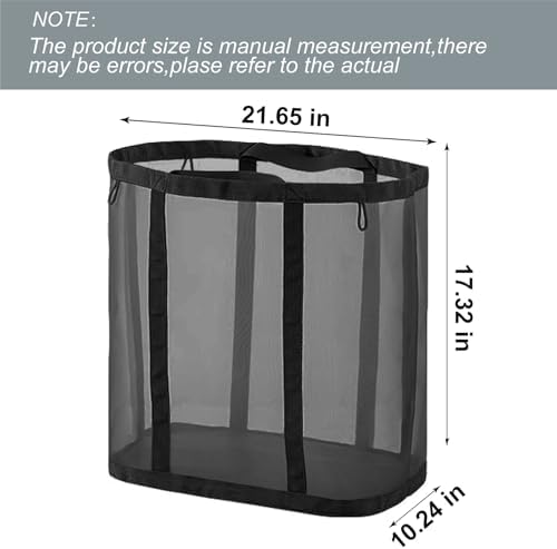Mesh Bag with Handles, Collapsible Laundry Basket, Foldable Laundry Bag, Breathable Folding Beach Bag,Space-saving Travel Tote Bags (2, Black) - Image 2