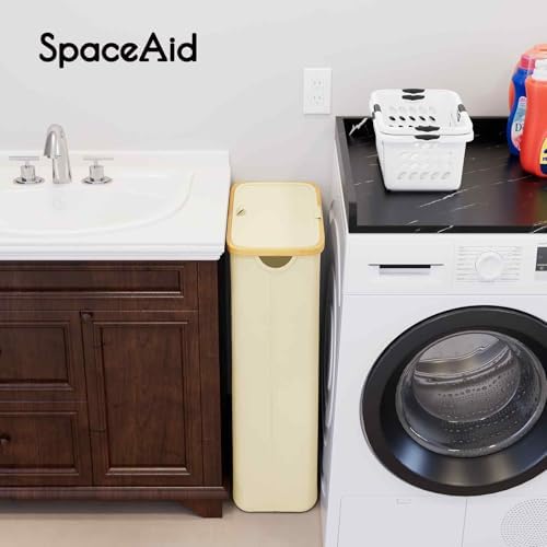 SpaceAid Slim Laundry Hamper with Lid, 65L Narrow Clothes Basket Bin with Bamboo Handles, Skinny Tall Collapsible Hamper for Bedroom, Bathroom, Dorm, Laundry Room - Beige - Image 6