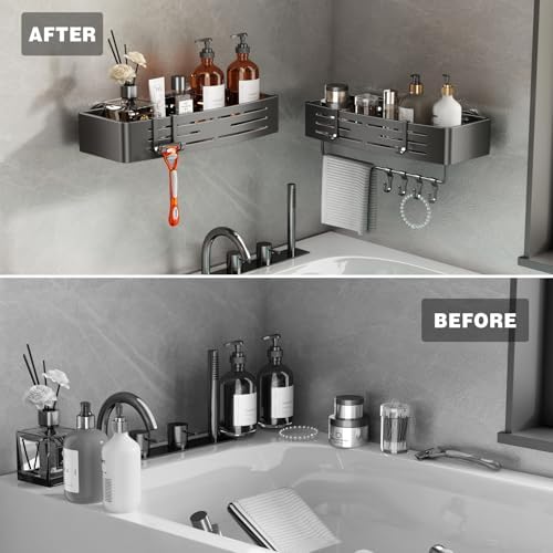 Voldra Shower Caddy Suction Cup, 2 Pack Shower Shelves for Inside Shower No Drilling, Aluminum Suction Showers Organizer with Towel Bar & Hooks Removable Bathroom Shelf Storage Rack(Gray) - Image 5