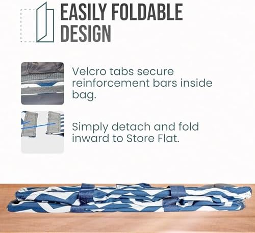 Extra Large Utility Tote Bag, Oversized Collapsible Reusable Wire Frame Rectangular Canvas Basket With Two Exterior Pockets For Beach, Pool, Laundry, Car Trunk, Storage - Chevron Navy - Image 6