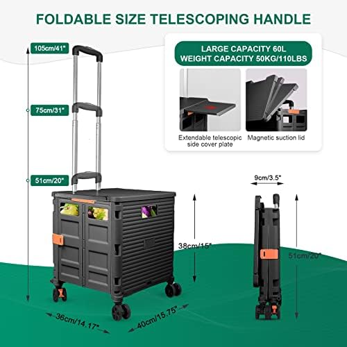 FELICON SELORSS Folding Utility Cart Portable Rolling Crate Handcart-Black - Image 4