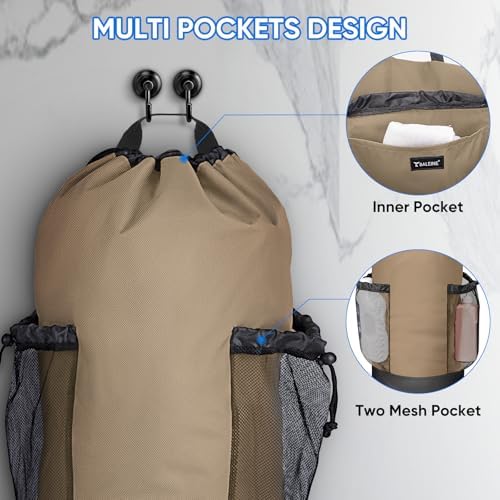 BALEINE 120L Laundry Bag Backpack, 900D Oxford Fabric Large Travel Laundry Bags with Shoulder Straps and 2 Mesh Pockets for College Dorm, Apartment, Laundromat (Khaki, 120L) - Image 3