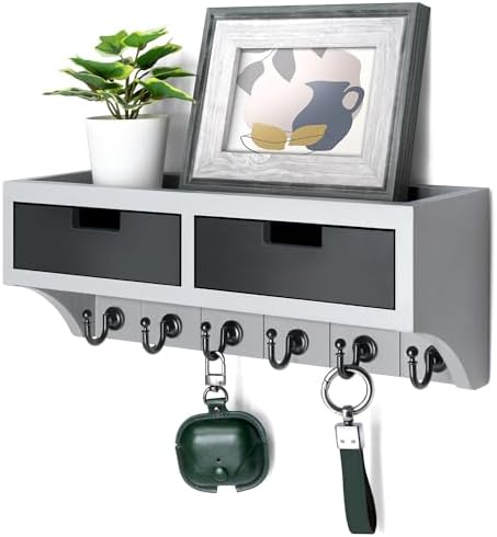 Rebee Vision Key Holder Wall Mount with Shelf for Entryway, Gray & Black by REBEEVISION