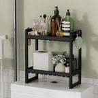 AmazerBath Bamboo Over The Toilet Storage Shelf - 2-Tier Bathroom Organizers and Storage Shelves, 2 in 1 Dual Stable Above Over Toilet Bathrooms Shelf Home Storages Rack for Small Bathroom, Black by AmazerBath