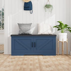 HOMSHO Farmhouse Shoe Storage Bench with 2 Barn Doors & Padded Seat Cushion - Image 2