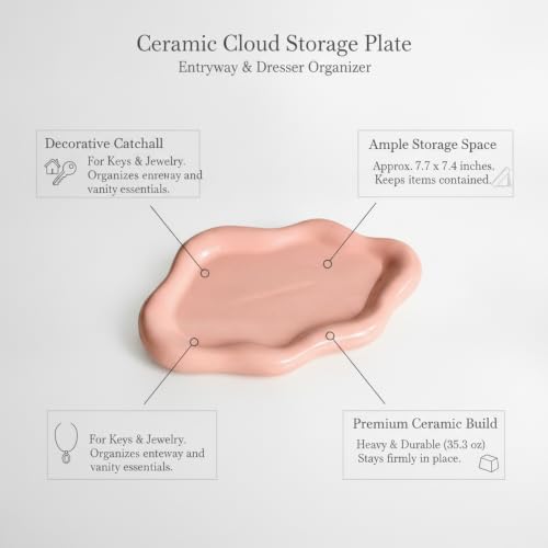 Home Organizers & Minimalists: Ceramic Cloud Catchall Tray for Keys, Jewelry, and Coins – Decorative Entryway or Dresser Dish, Approx. 7.1-7.4 in Diameter (1 Piece) - Image 5