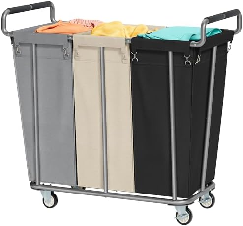 Gewudraw 3 Section Rolling Laundry Sorter Cart with Wheels, 360L by Gewudraw