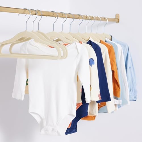 Amazon Basics Kids Space Saving Velvet Non-Slip Clothes Hangers with Shoulder Notches for Infant and Toddler, 11.6", Beige 50 Count (Pack of 4) - Image 5