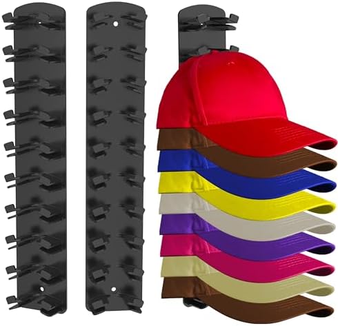 WPESI Hat Organizer for Baseball Caps 2Pack, Hat Rack for Wall with Strong Adhesive Hold up to 20 Hats (BLACK) by WPESI