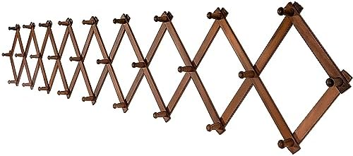 SKOLOO Accordion Wall Hanger with 28 Hooks, Modern Expandable Coat Rack Hat Rack for Wall, Solid Wooden, Walnut Color by SKOLOO