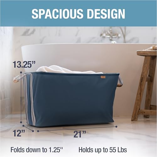 Collapsible Laundry Basket LUXE (300D) - Navy Noir/Cream (2PK) - Image 3
