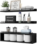 WOPITUES Floating Shelves for Wall 24 inch with Cube Shelf, Wall Shelves with Metal Rail for Decor, Bathroom Organizers and Storage, Over Toilet Shelves for Bathroom, Toilet Paper-Black by WOPITUESOfficial