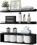 WOPITUES Floating Shelves for Wall 24 inch with Cube Shelf, Wall Shelves with Metal Rail for Decor, Bathroom Organizers and Storage, Over Toilet Shelves for Bathroom, Toilet Paper-Black by WOPITUESOfficial