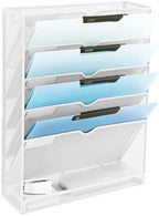 EASEPRES 6 Tier Mesh Hanging Wall File Organizer, Desk Vertical Mail Paper Document Folder Holder Rack with Bottom Tray and Nametag Label for Office Home School, White by EASEPRES